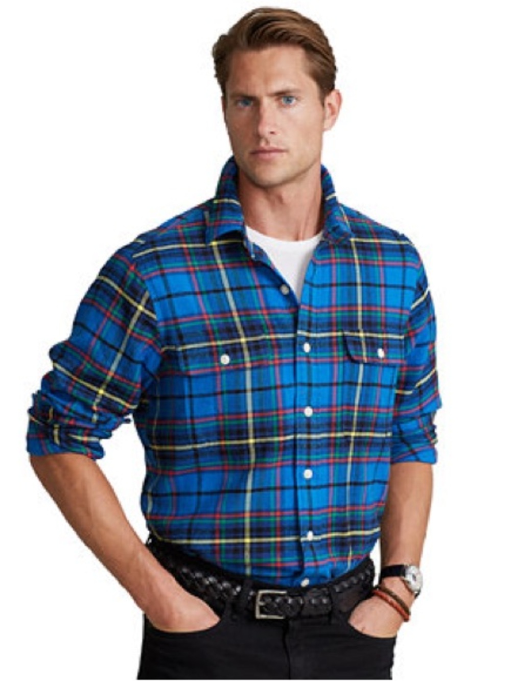 Polo Ralph Lauren Men's Classic Fit Plaid Twill Workshirt L Flannel Shirt Blue